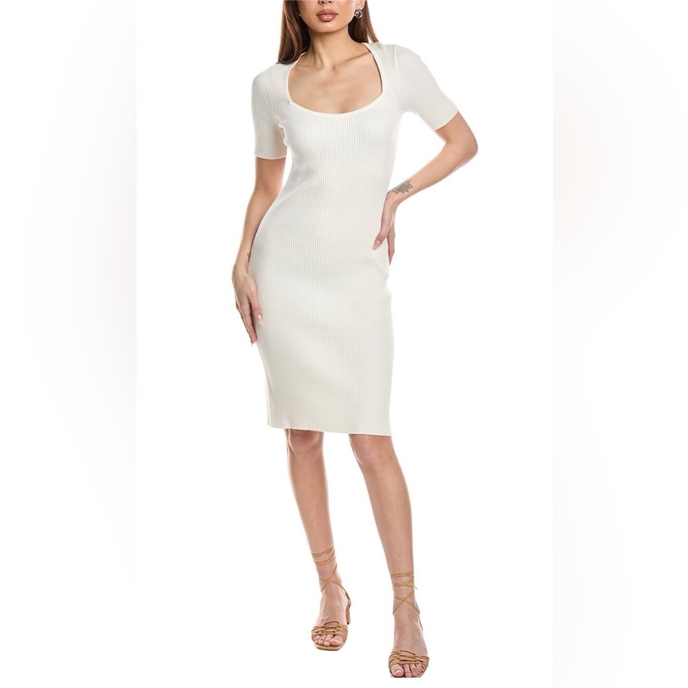 Boss Orange Cream Ribbed Fesco Midi Dress Size Medium Euc